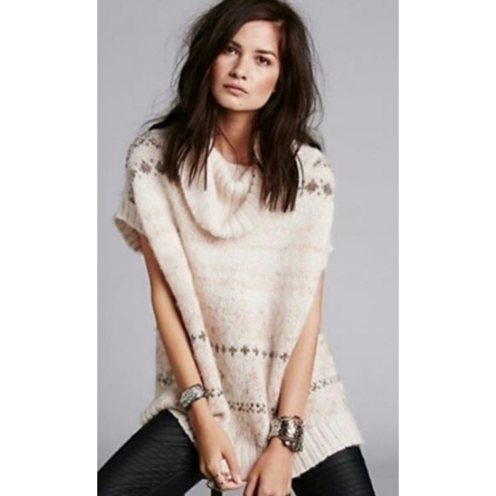 Free People Fair Isle Snow Bunny Cowl Neck Dolman Sleeve Sweater Size Medium